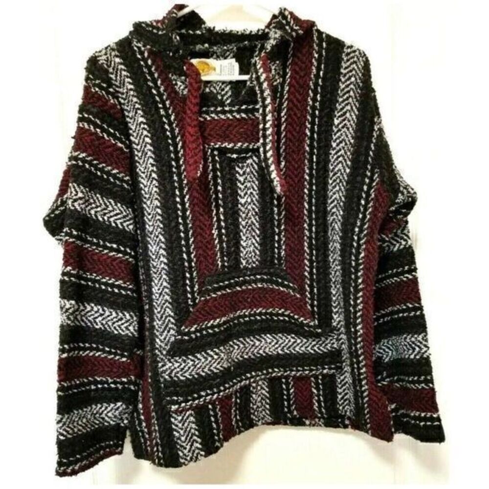 Earth Ragz Hooded Pullover Unisex S Sweater Striped Mexico Boho Chic‎ Peasant